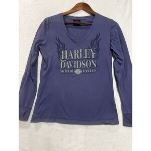 Harley Davidson Women's Small Purple Long Sleeve V Neck Shirt Biker Motorcycle